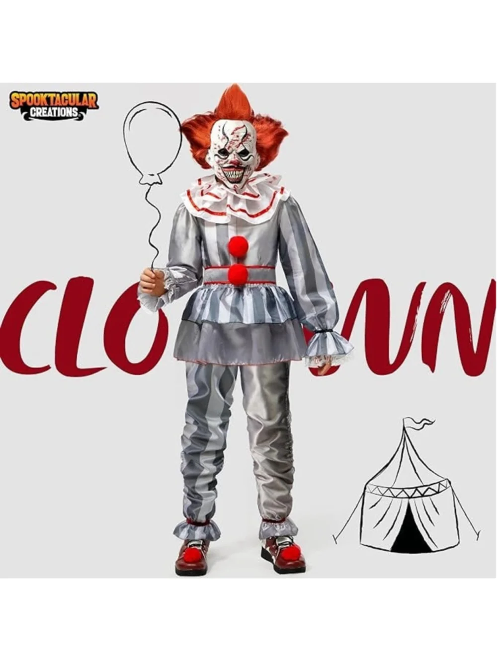 Spooktacular Creations Scary Clown Costume, Halloween Costume Kids Pennywise NEW